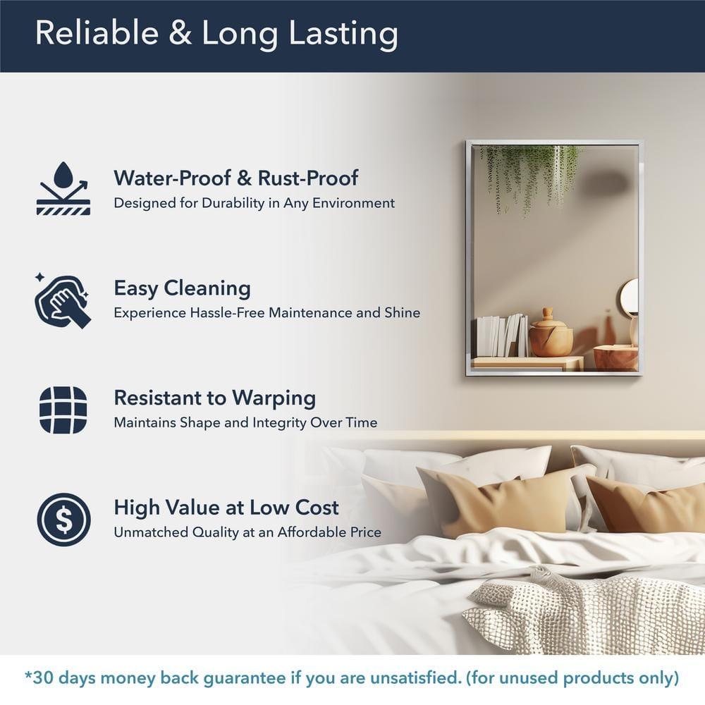 Head West Brushed Chrome Framed Bathroom Mirror - Beveled Edge Rectangle Vanity Mirror - Modern Living Room Accent and Home Decor with Vertical and Horizontal Mount - 24" x 30"