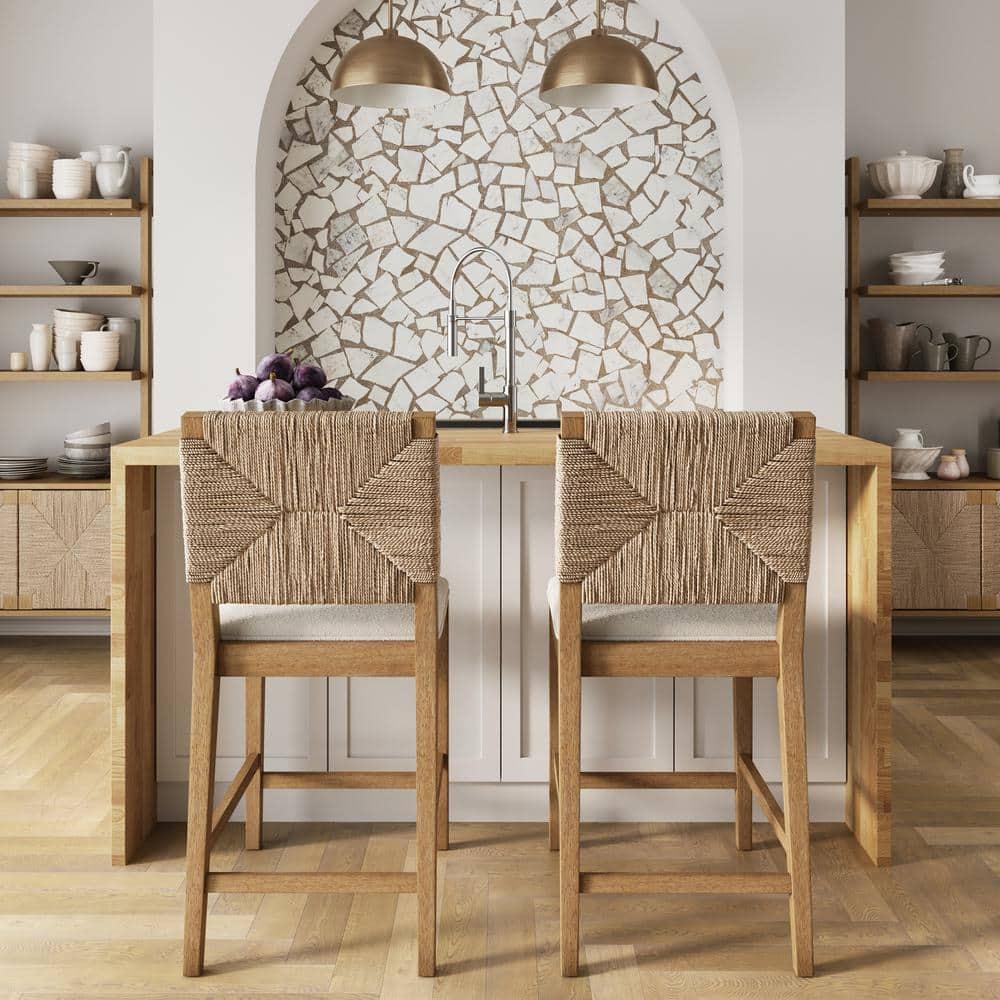 Nathan James Beacon Upholstered Counter Stool with Solid Wood Frame