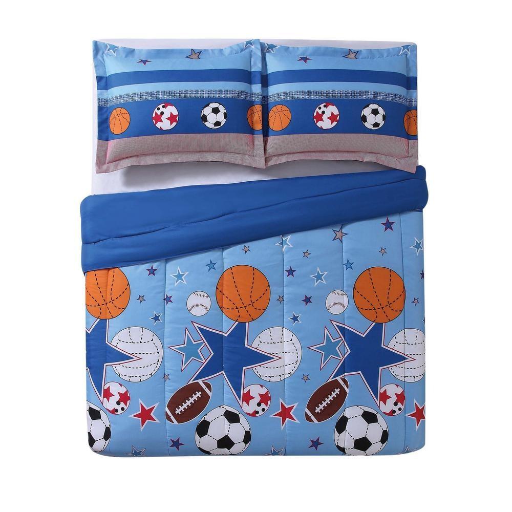 My World Sports and Stars Comforter Set – Kids Bedding with Baseball, Football, Soccer & Volleyball Design