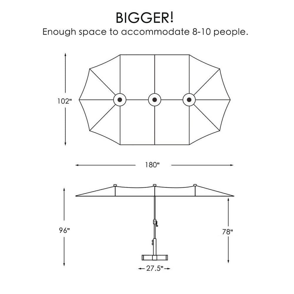 15 ft. x 9 ft. Market Double-Sided Patio Umbrella Extra-Large Waterproof Twin Umbrellas in Navy Blue