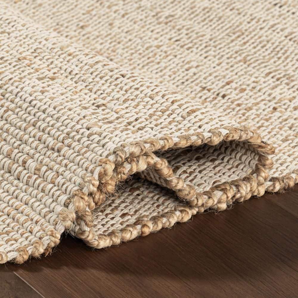 Nuloom 4 Round Elfriede Jute & Cotton Hand Woven Indoor Area Rug, Natural, Solid Rustic Farmhouse Style Natural Fiber Bedroom, Living Room,
