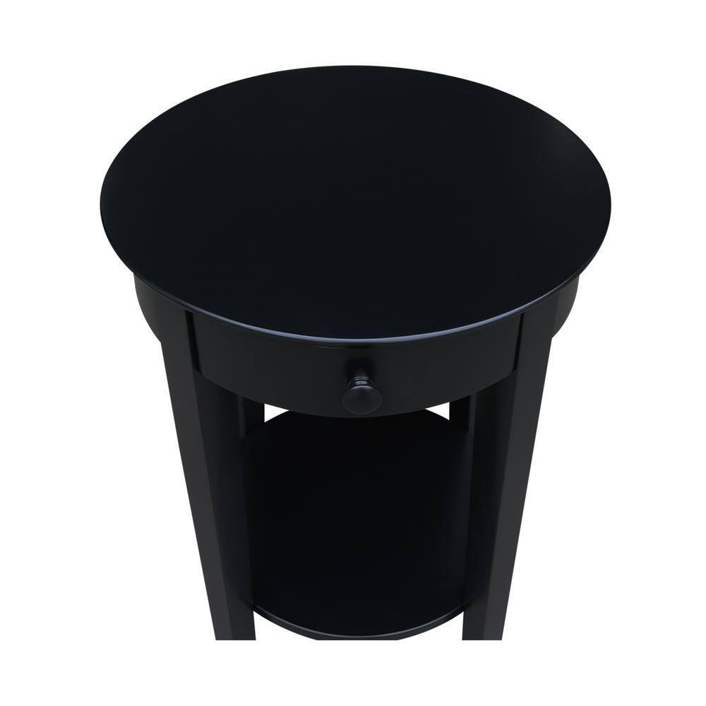 International Concepts Phillips Accent Table with Drawer Black: Solid Parawood, Mid-Century Modern, Square Shape