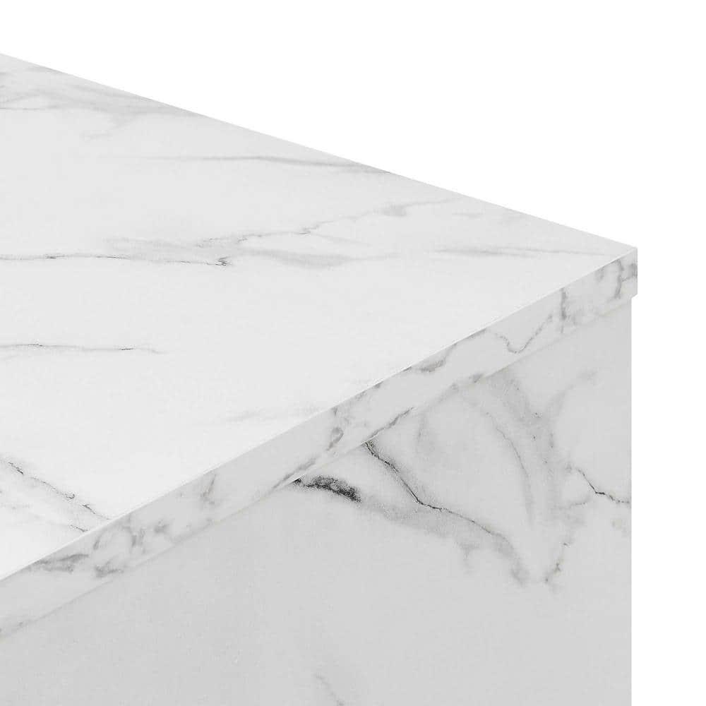 Modern Rectangular Wood & White Marble Coffee Table with Shelves