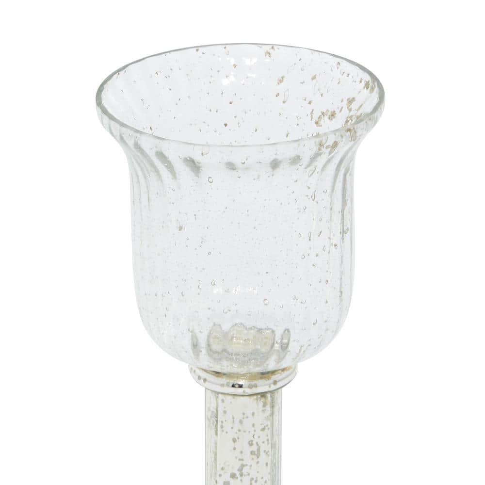 DecMode 2-Slot Silver Glass Pillar Hurricane Lamp with Faux Mercury Glass Finish, Set of 2