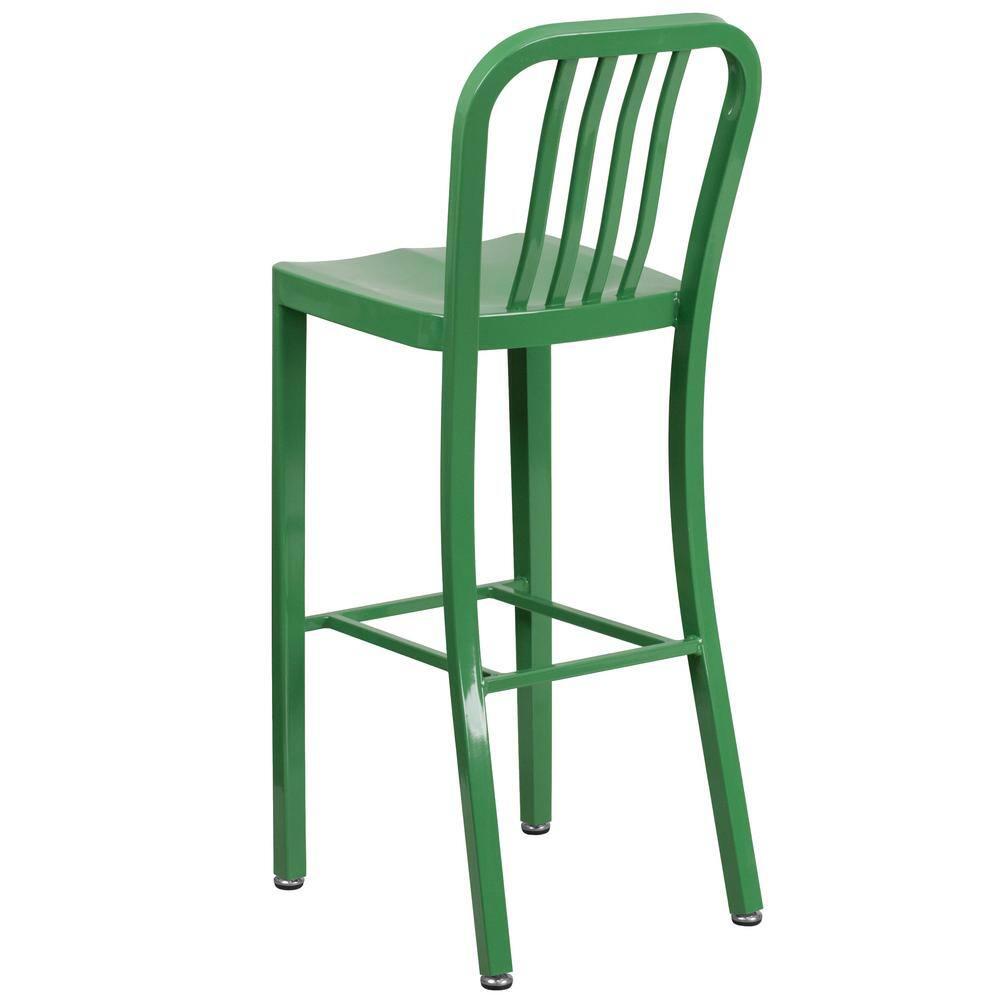 Flash Furniture Commercial Grade 30" High Green Metal Indoor-Outdoor Barstool with Vertical Slat Back