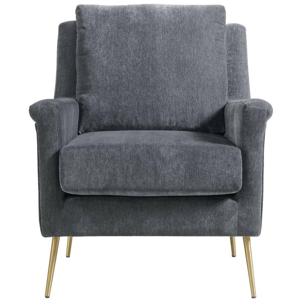 Lincoln Chair Dark Gray - Picket House Furnishings: Mid-Century, Gold Legs, Oversized Seating