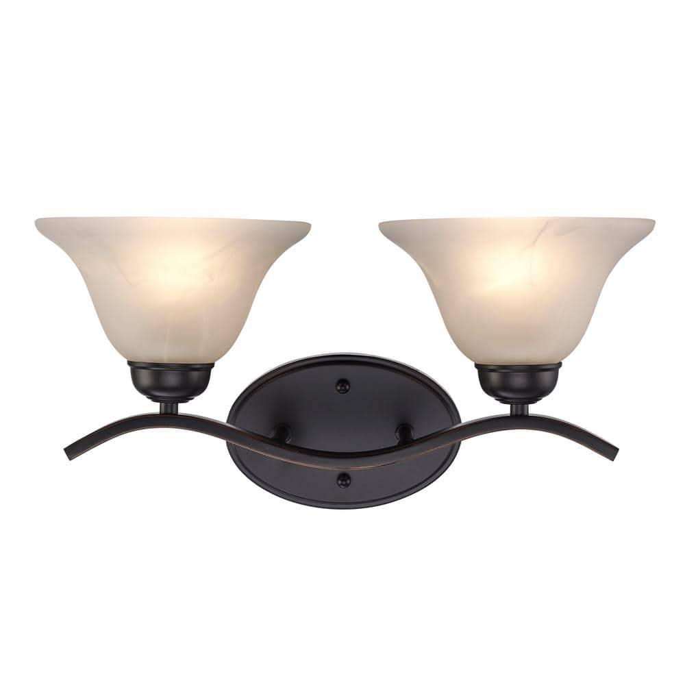 Hollyslope 17 in. 2-Light Oil Rubbed Bronze Bathroom Vanity Light Fixture with Marbleized Glass Shades