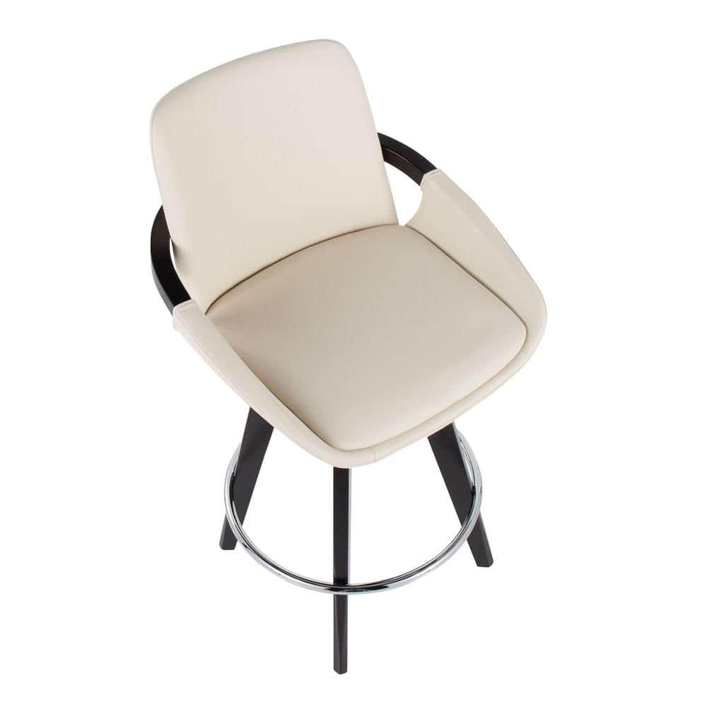 Set of 2 Cosmo PU Leather/Metal/Wood Counter Height Barstools Black/Chrome/Cream - LumiSource: Swivel Seat, Chrome Footrest, Faux Leather