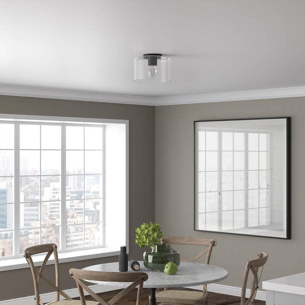Evelyn&Zoe 10" Matte Black Metal/Glass Semi Flush Mount