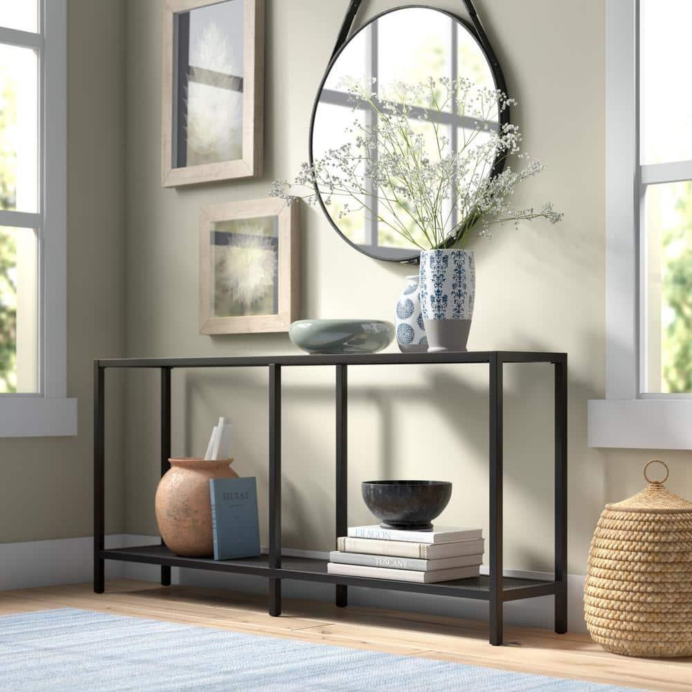 Evelyn&Zoe Rigan 64" Wide Rectangular Console Table, Blackened Bronze