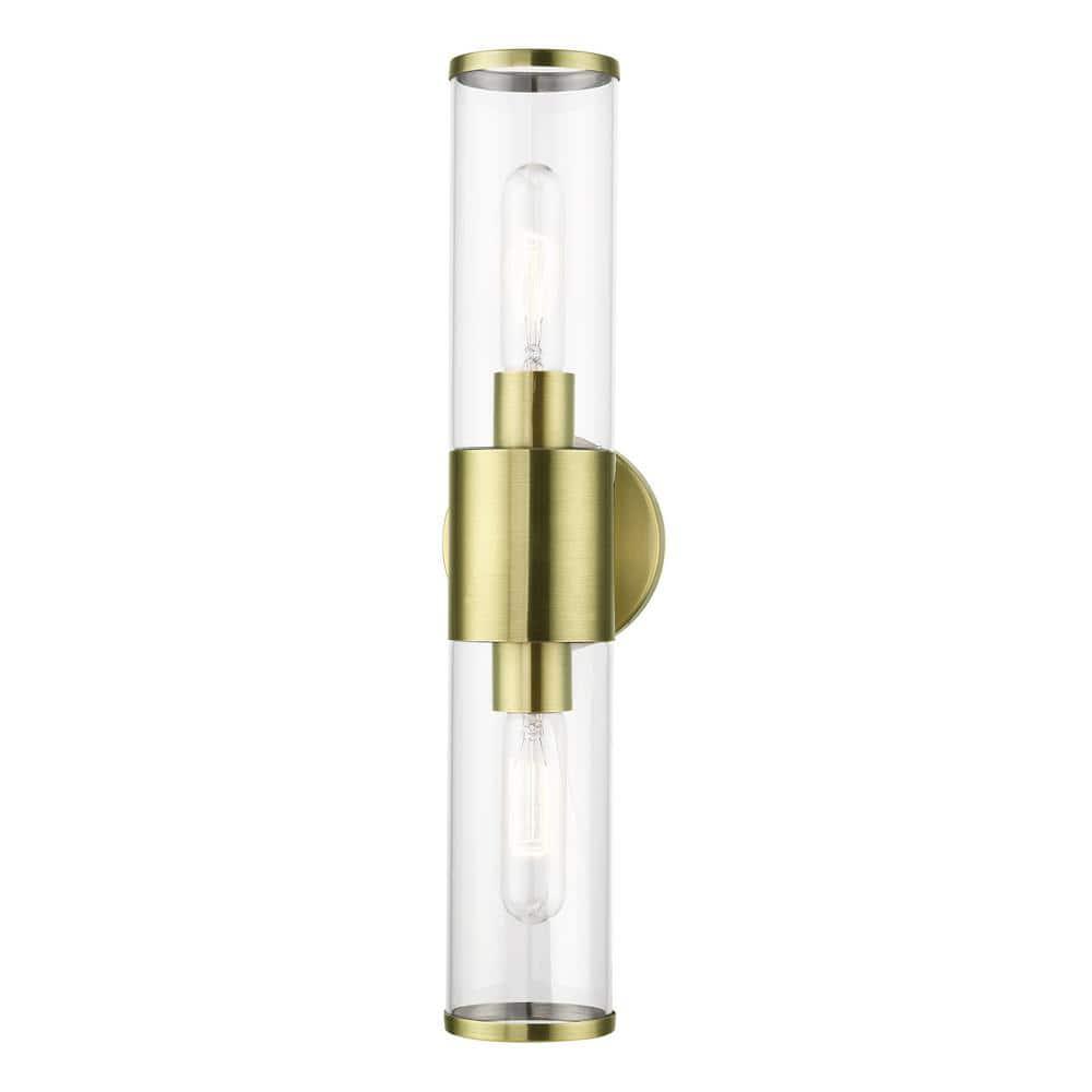 Livex Lighting Banca 2-Light Metal & Glass ADA Vanity Sconce in Antique Brass