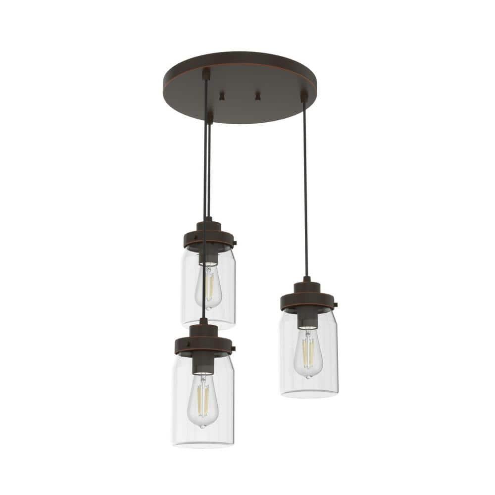 19157-Hunter Fans-Devon Park 3-Light Round Cluster Pendant in Farmhouse Style-14.5 Inches Wide by 9 Inches High-Onyx Bengal Finish