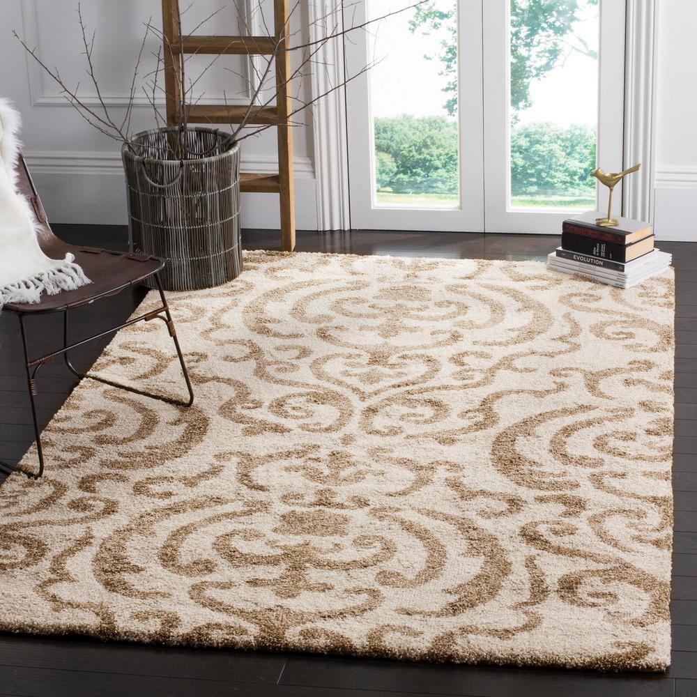 Florida Shag SG462 Power Loomed Area Rug - Cream/Beige - 4'x4' - Safavieh.