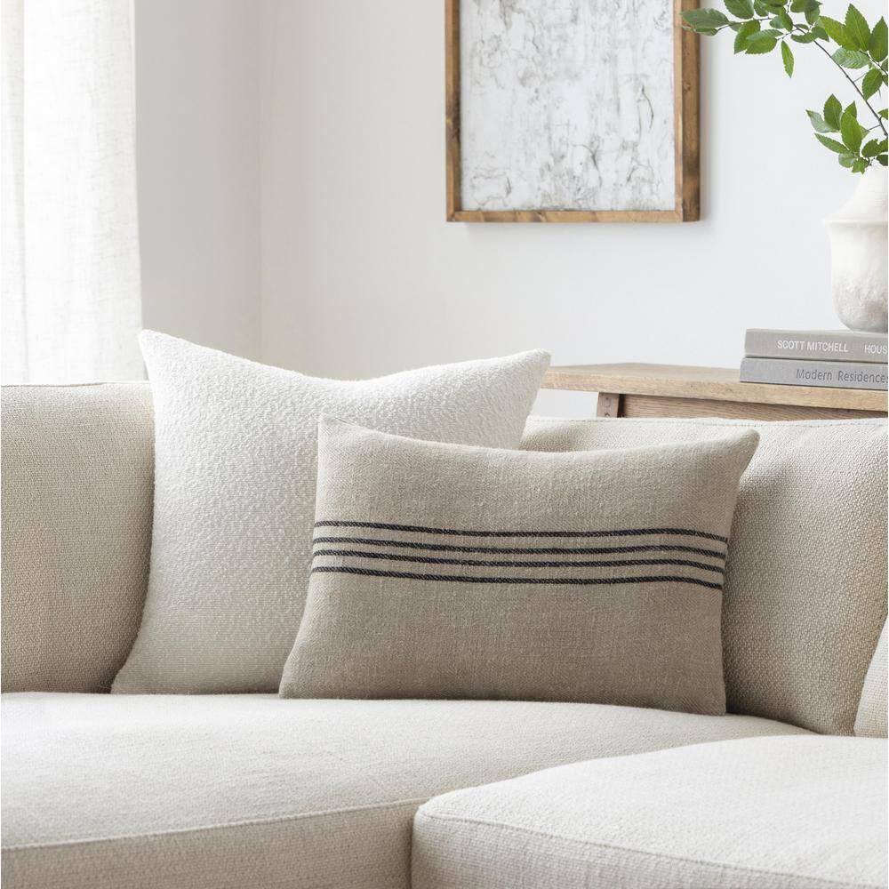 Brett Light Brown and Black Striped 18" Linen Cotton Throw Pillow