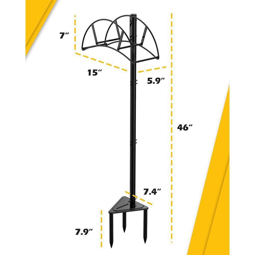Suchek Metal Garden Hose Holder Stake, Freestanding, Heavy Duty Water Hose Stand, In Ground Hose Rack Organizer for Outside Yard (Black) C40
