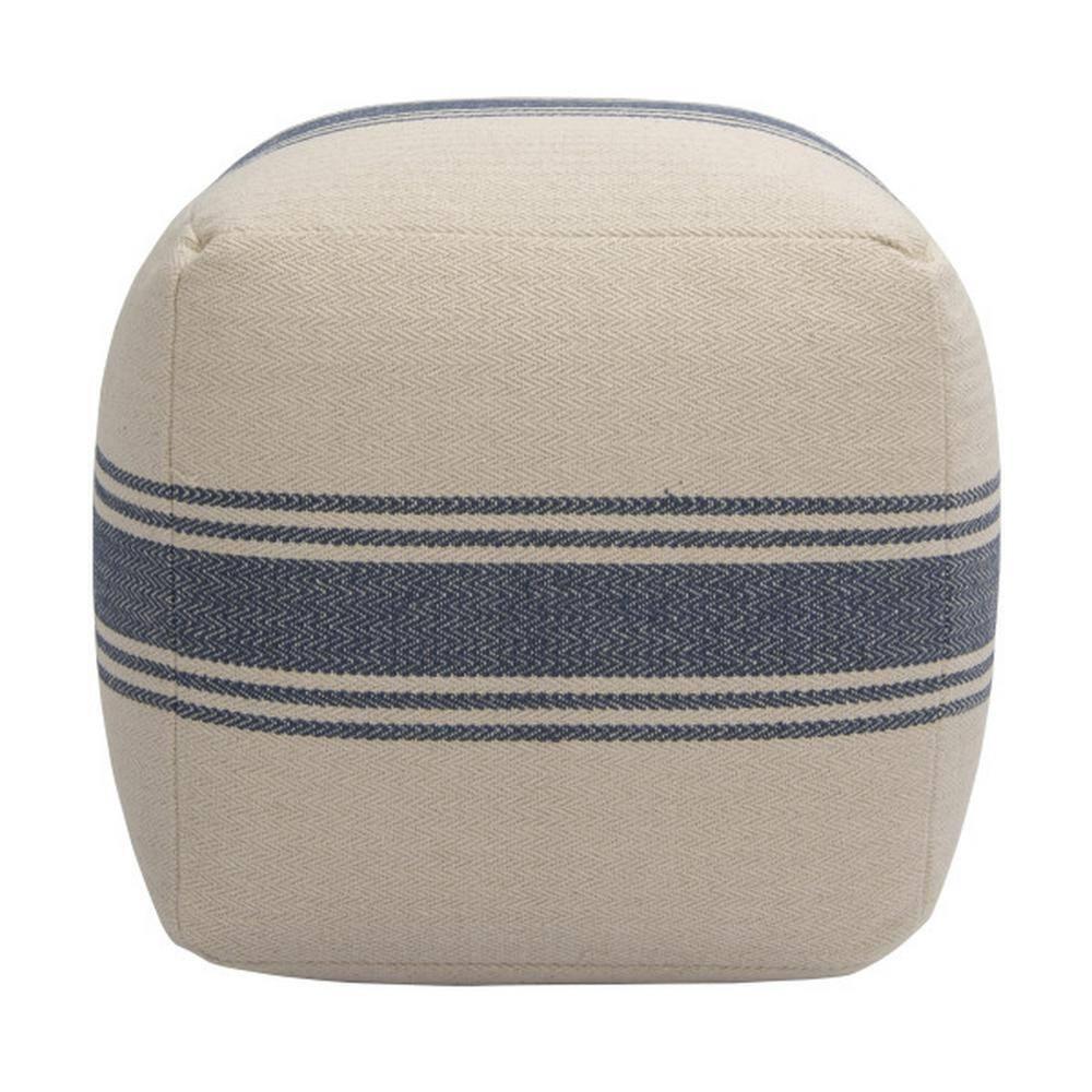 Creative Co-Op Striped Square Canvas Pouf, Blue