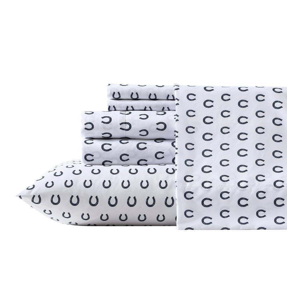 Navy Horseshoe Print Twin Microfiber Sheet Set