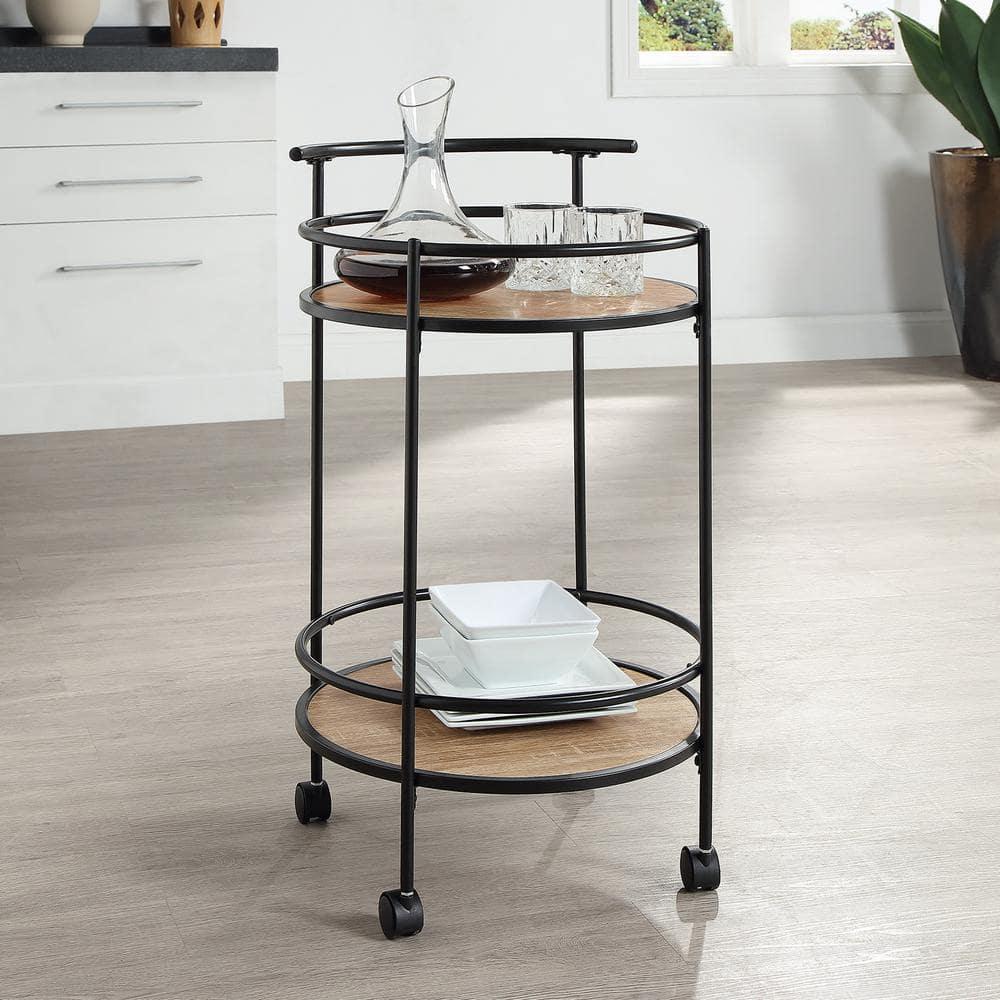Designs2Go Charlie Serving Bar Cart in Beige Wood with Black Metal Frame