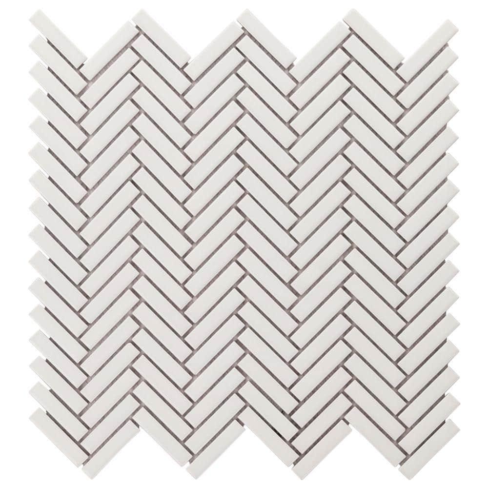 Monogram Herringbone 11.14 in. x 11.14 in. Glossy Porcelain Mosaic Floor And Wall Tile (0.86 Sq. Ft. / Each)