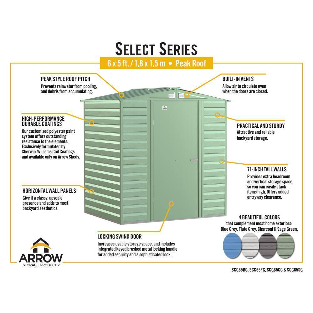 Arrow Select Steel Storage Shed, 6x5