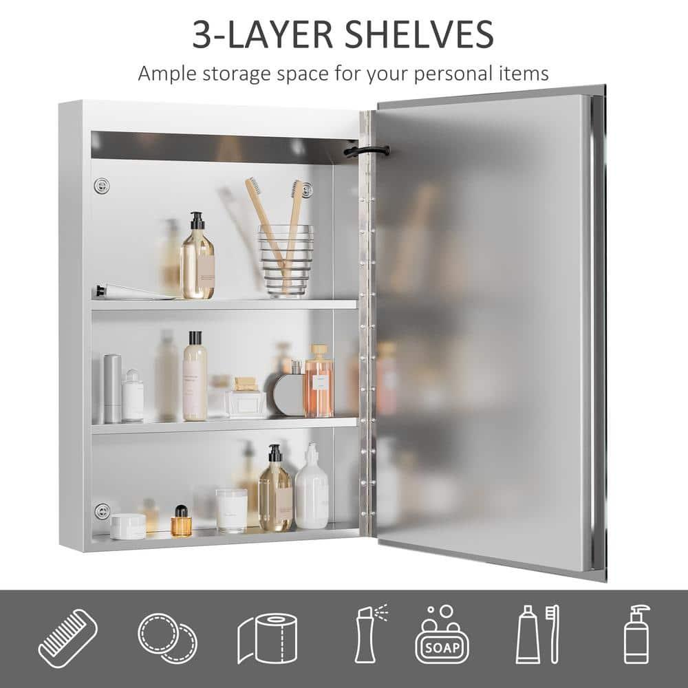 kleankin LED Lighted Medicine Cabinet with Mirror, Wall-Mounted Plug-In Bathroom Organizer with 3 Storage Shelves, 19.75"x5"x27.5"