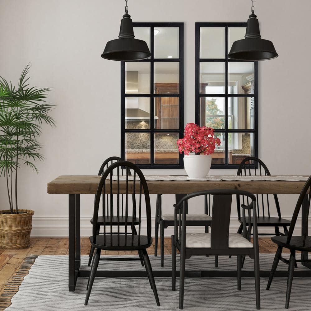 Kate and Laurel Hogan 8-Panel Windowpane Wood Wall Mirror, 18 x 42, Distressed Black, Chic Window-Inspired Wall Accent