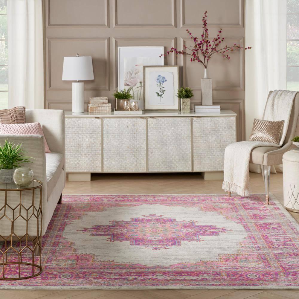 Nourison Passion Medallion Bohemian Indoor Rug Ivory/Fuchsia 8' x 10'