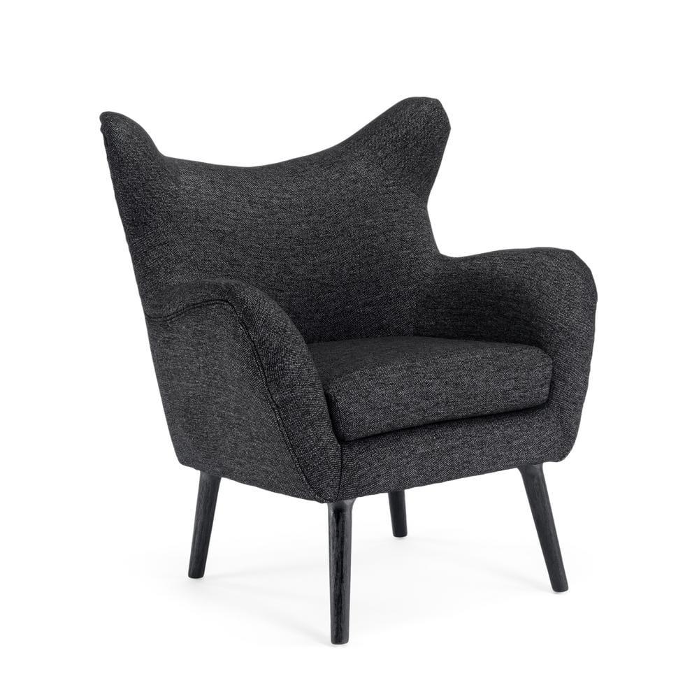 Noble House Edenbrook Fabric Wingback Club Chair, Black Textured Tweed and Black