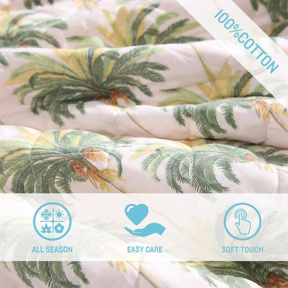 Santiago Pink King Cotton Reversible Quilt Set with Palm Tree Motif