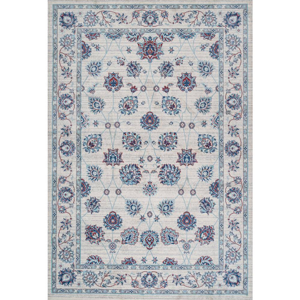 4' X 6' Modern Persian Vintage Moroccan Traditional Area Rug, Ivory/Blue/Red - JONATHAN Y