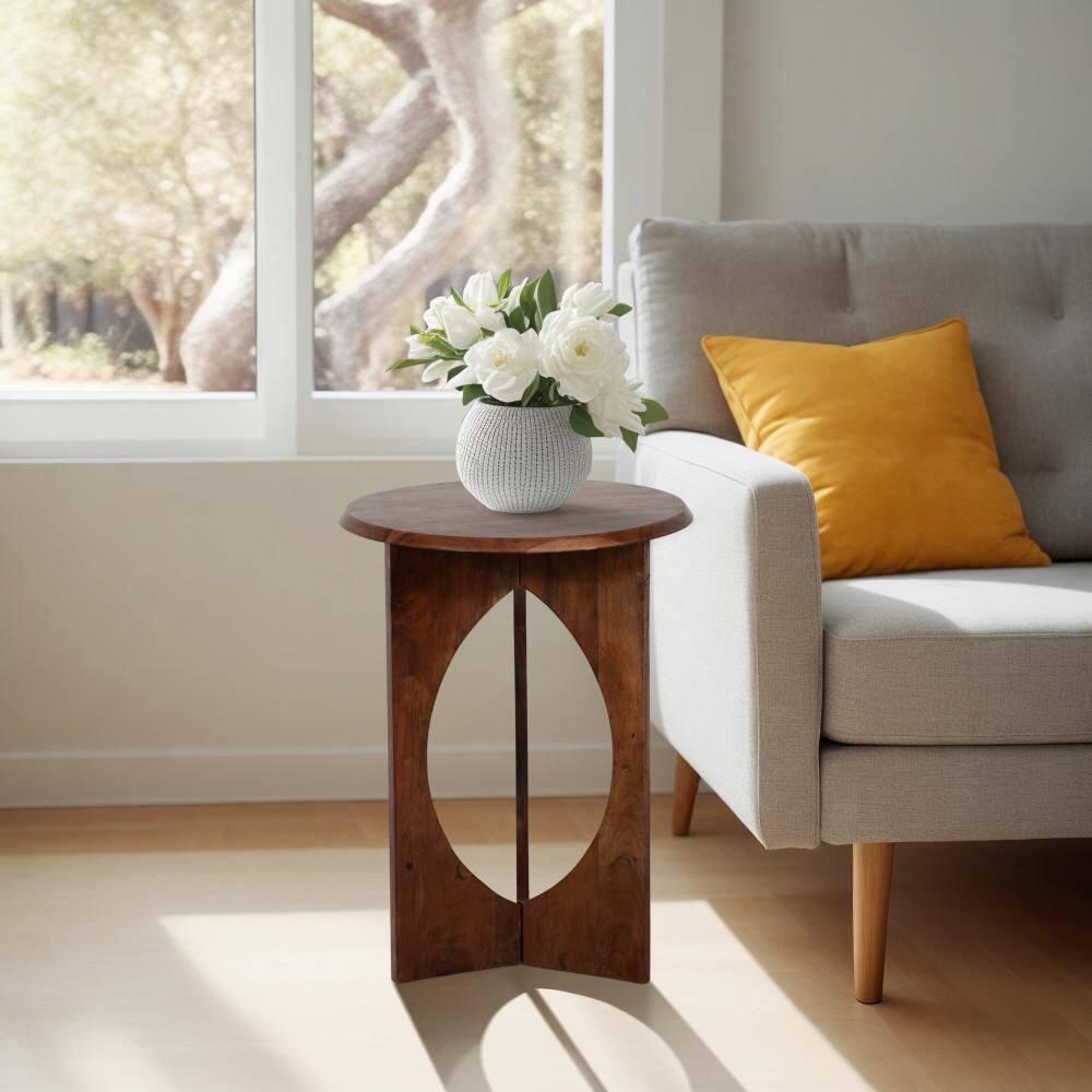 24"H Natural Acacia Wood Simple Pedestal Side Table with Minimalist Design and Ample Display Space for Living Room or Bedroom Decor