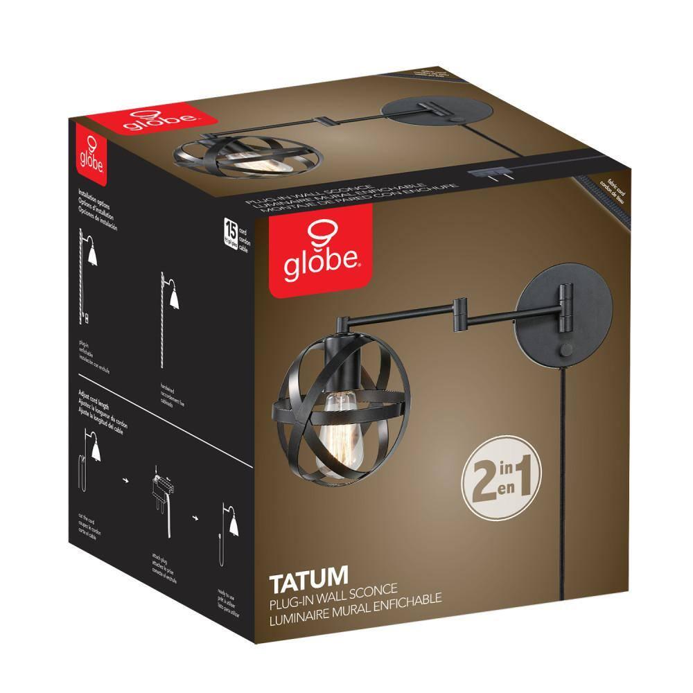 Globe Electric Tatum 1-Light Dark Bronze Plug-In or Hardwire Swing Arm Wall Sconce, 51544