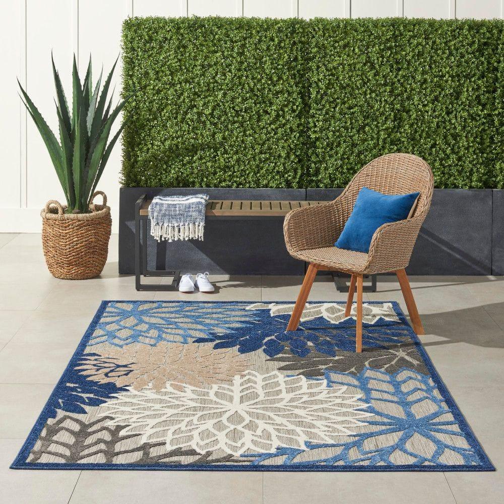 Nourison Aloha Floral Bloom Flatweave High-Low Indoor Outdoor Area Rug Blue/Multicolor 6' x 9'