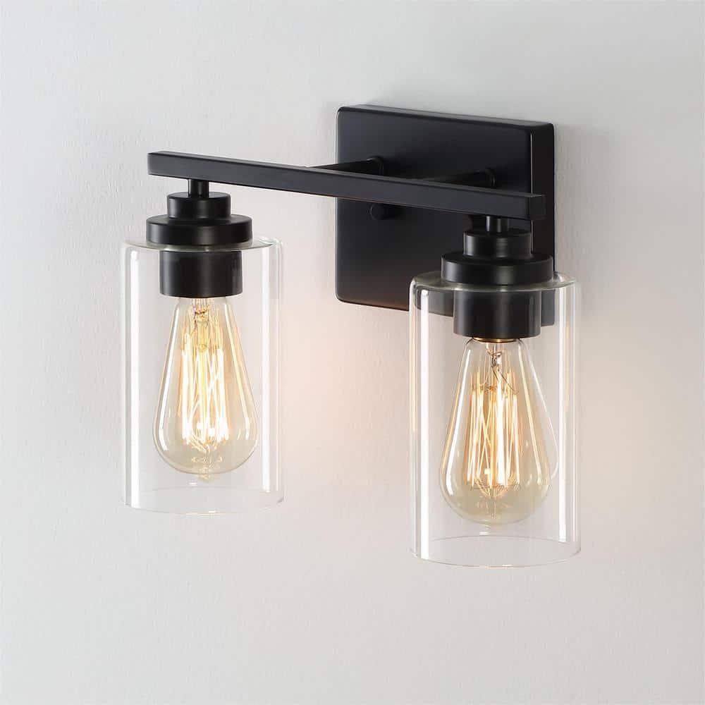 Kawoti  2-Light Dimmable Bathroom Vanity Light with Clear Glass Shade Black