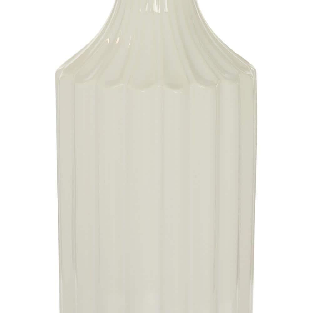 DecMode Modern Ceramic Tall White Decorative Vase with Vertical Groove Pattern 5"W x 19"H
