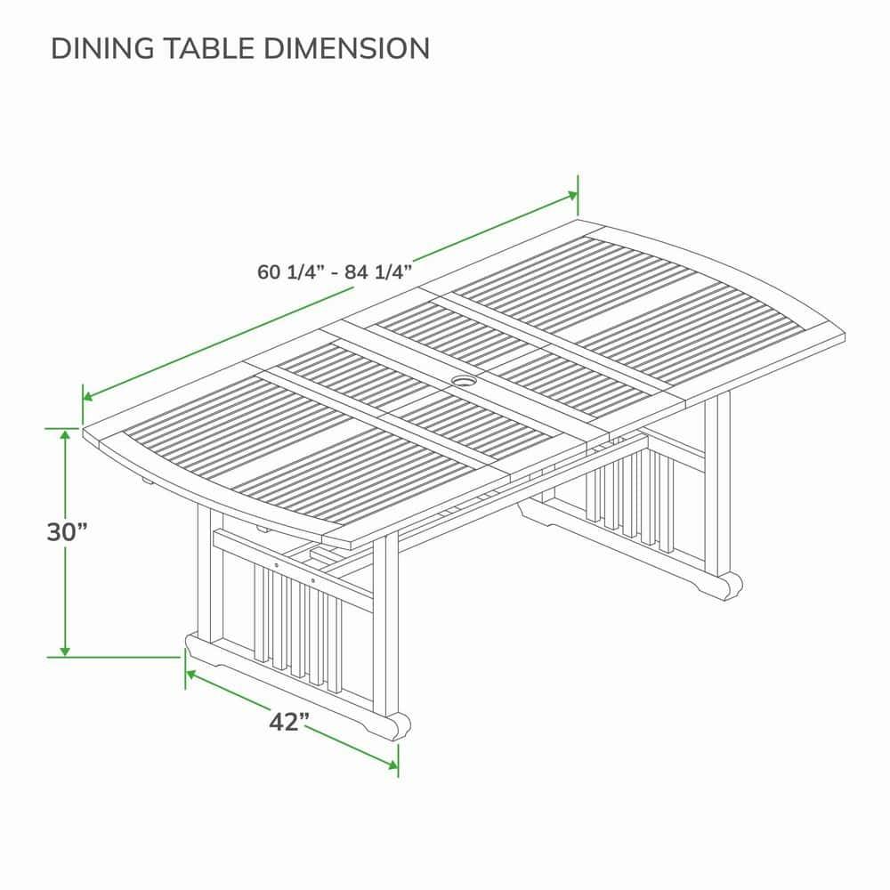 Cambridge Casual 6pc Caterina Teak Wood Outdoor Dining Set with Beige Cushion: Weather-Resistant, 2" Umbrella Hole, Galvanized Steel Hardware