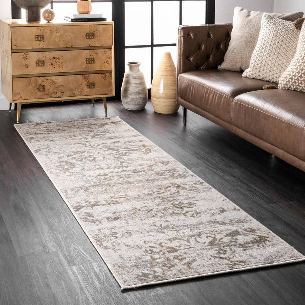 Nuloom Freja Floral & Paisley 2x14 Runner Indoor Area Rug for Living Room Bedroom Dining Room Entryway Hallway Kitchen, Grey/Cream