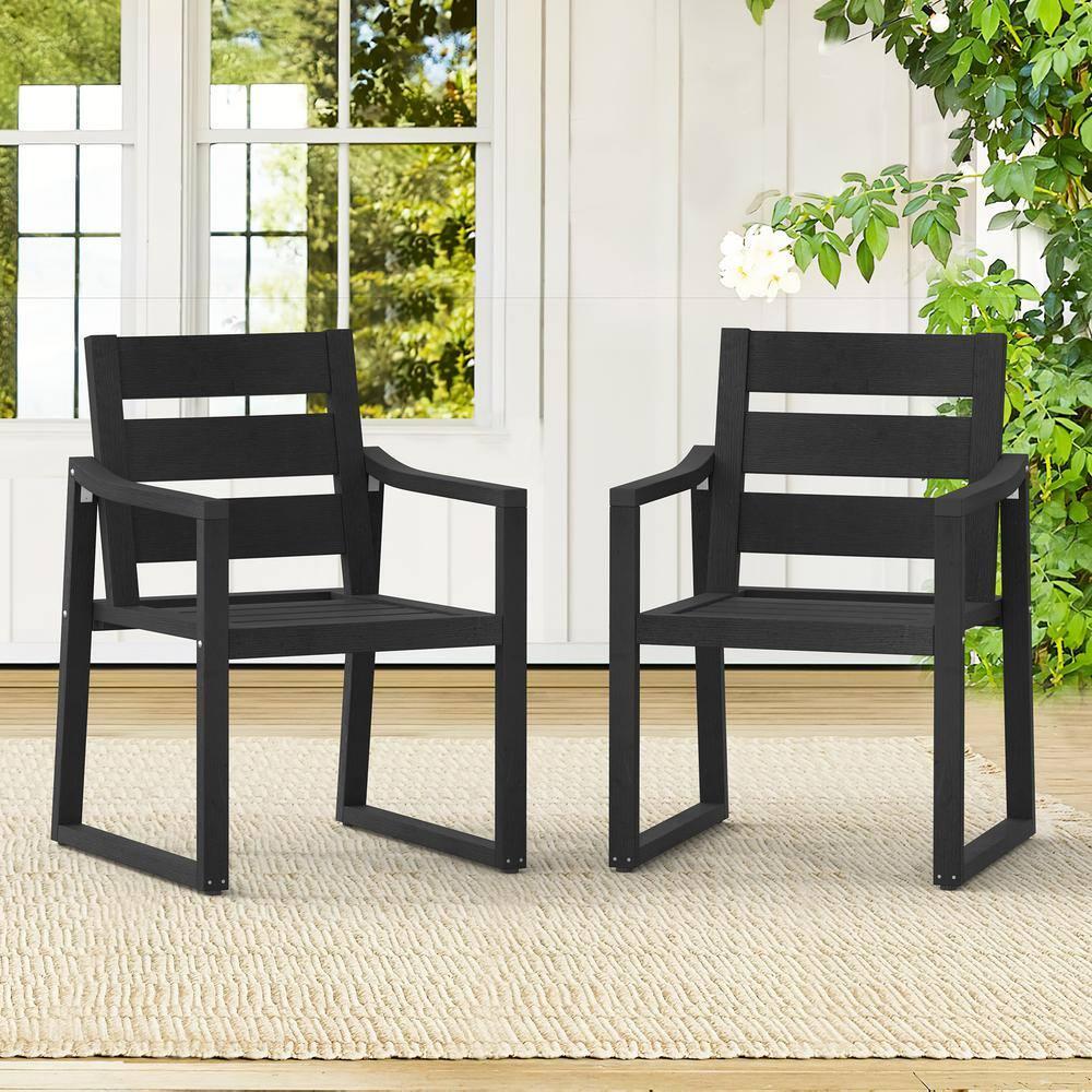 Black Square-Leg Plastic HDPS Outdoor Dining Chairs All-Weather Indoor Outdoor Patio Dining Chairs with Armrest(4-pack)