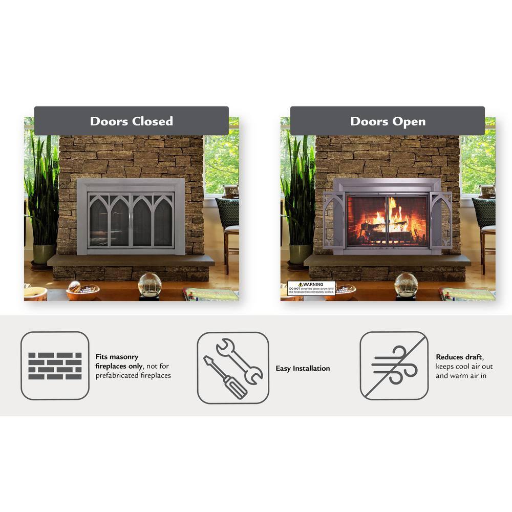 Pleasant Hearth Collin Collection Fireplace Glass Door, Gunmetal - Medium