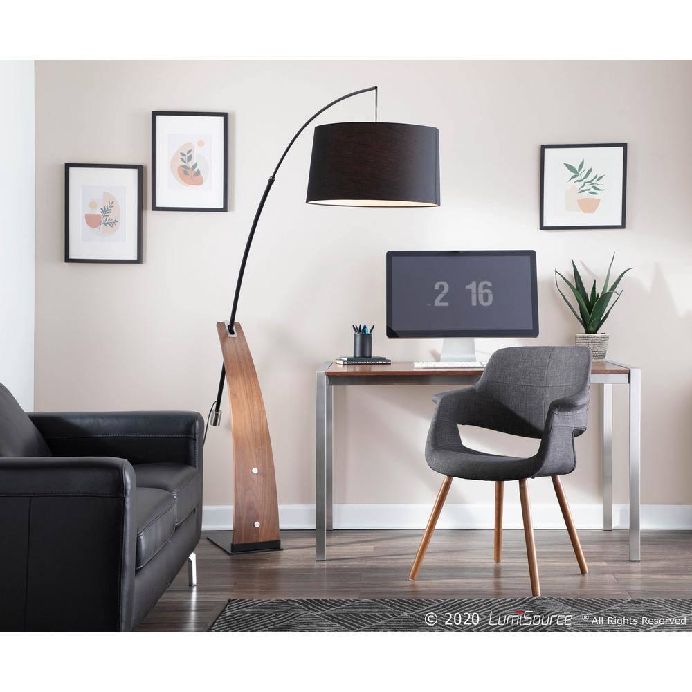 LumiSource Vintage Flair Mid-Century Modern Chair Walnut/Charcoal Gray: Polyester Upholstery, Wood Legs, Spot Clean