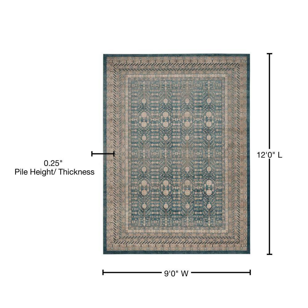 Sofia Blue and Beige 9' x 12' Synthetic Rectangular Area Rug