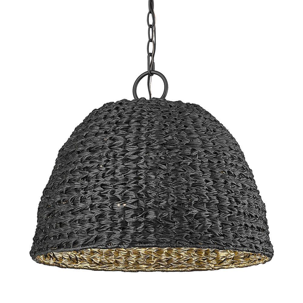 Rue 3-Light Outdoor Pendant in Natural Black with Silken Black Wicker