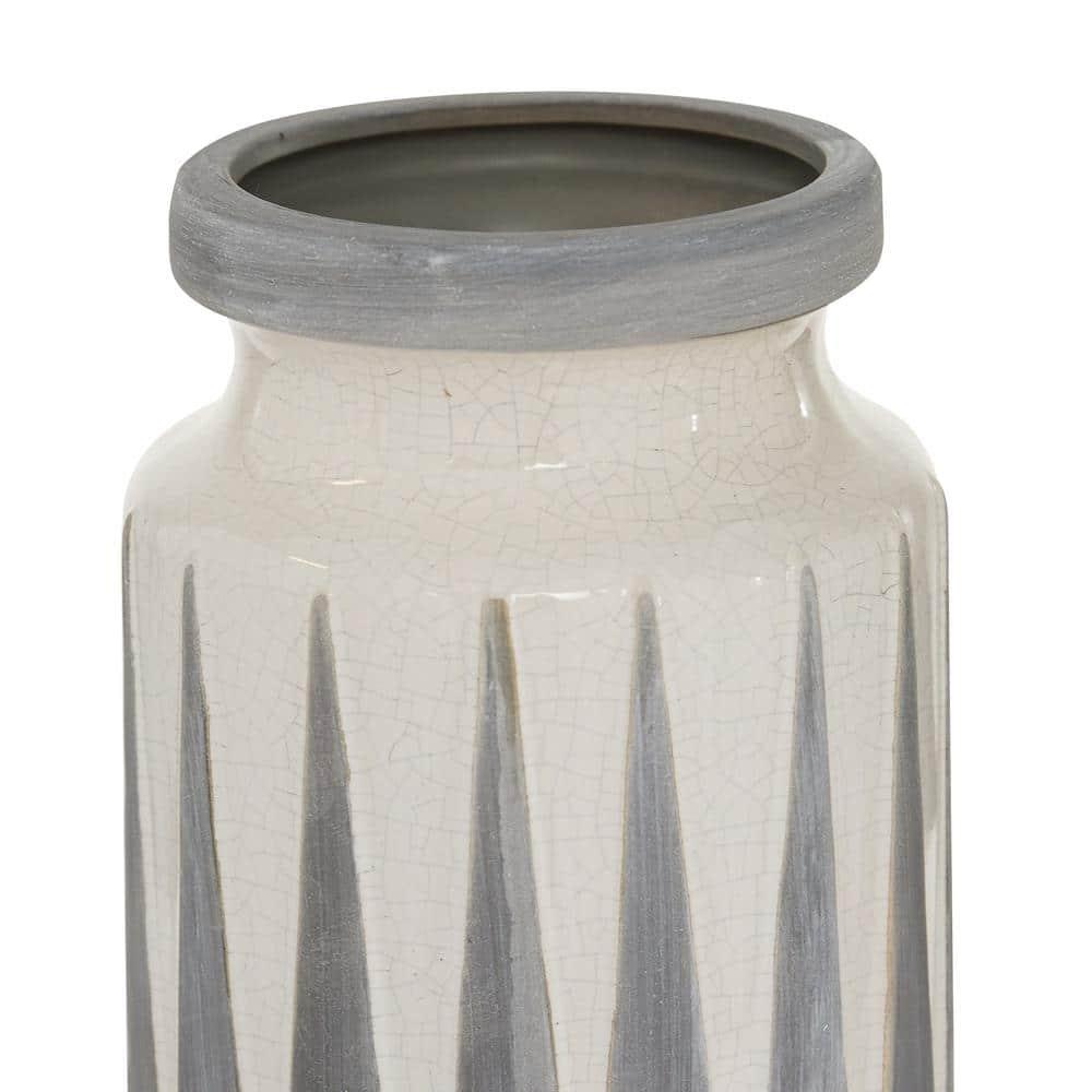 Novogratz Ceramic Decorative White Vase with Triangle Patterns