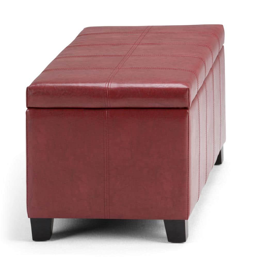 NicBex Faux Leather Storage Ottoman Bench,Upholstered Storage Ottoman with Stitched Design,Modern Storage Bench for Living Room,Bedroom,Red