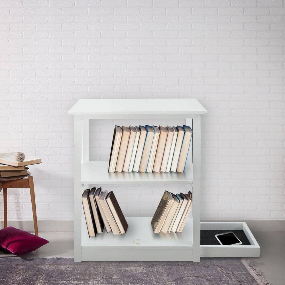 Casual Home Adams 3-Shelf Bookcase with Concealed Sliding Track, Concealment Furniture-Color:White