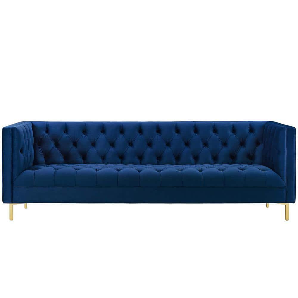 Modway Delight Tufted Button Performance Velvet Stainless Steel Sofa in Navy