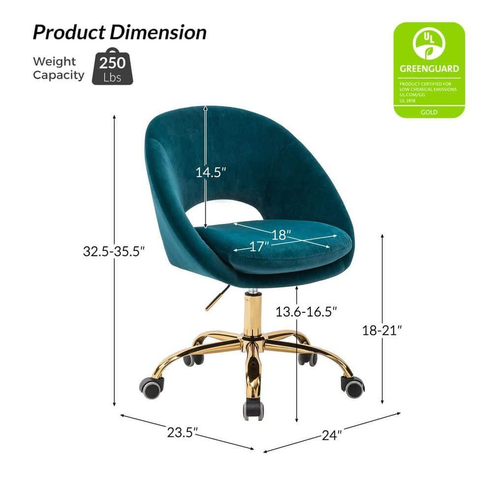 Modern Velvet Office Desk Chair Adjustable Swivel Upholstered Open Back Living Room Vanity Teal