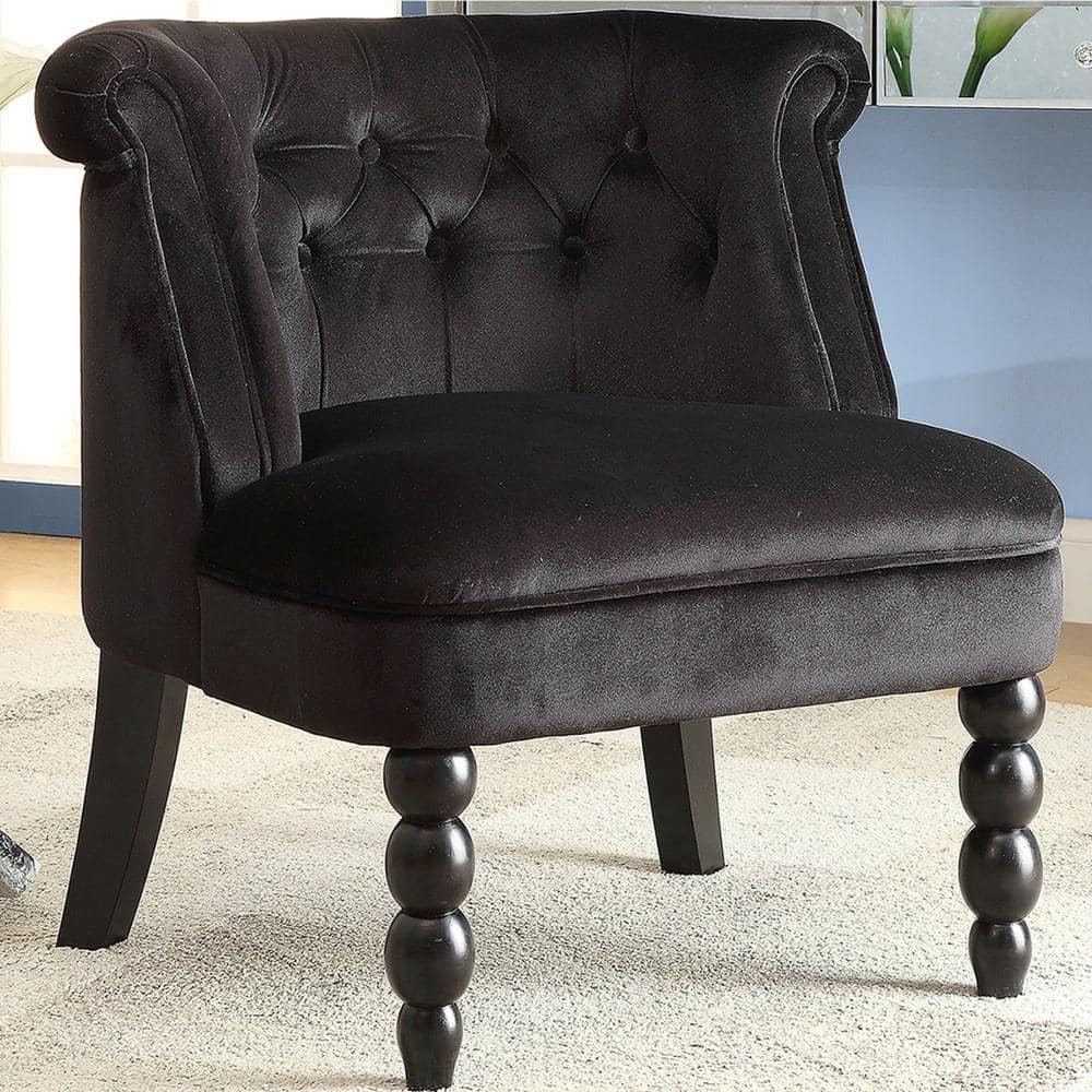 Flax Victorian Style  Black Velvet Fabric Upholstered Vanity Accent Chair