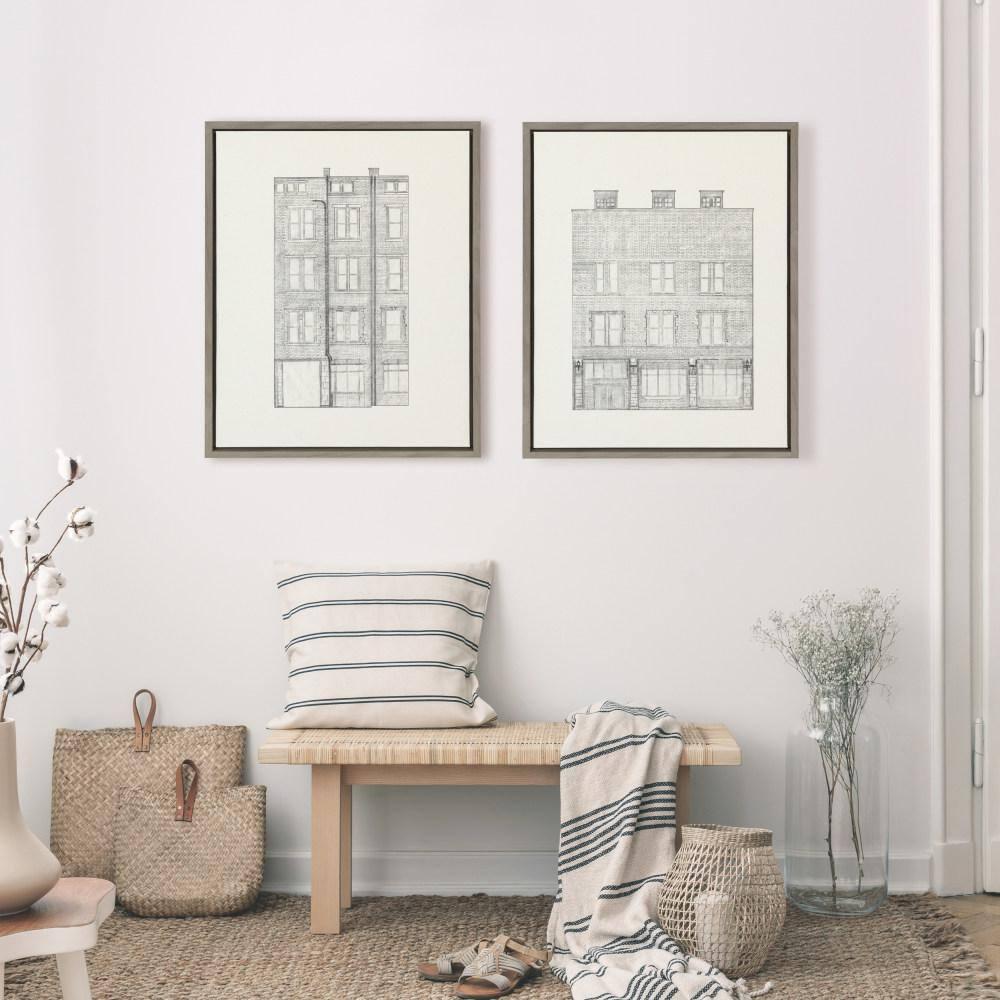 (Set of 2) 18" x 24" Sylvie Brick Building Fade 1 and 4 Canvas by Vio: Urban Wall Decor - Kate & Laurel