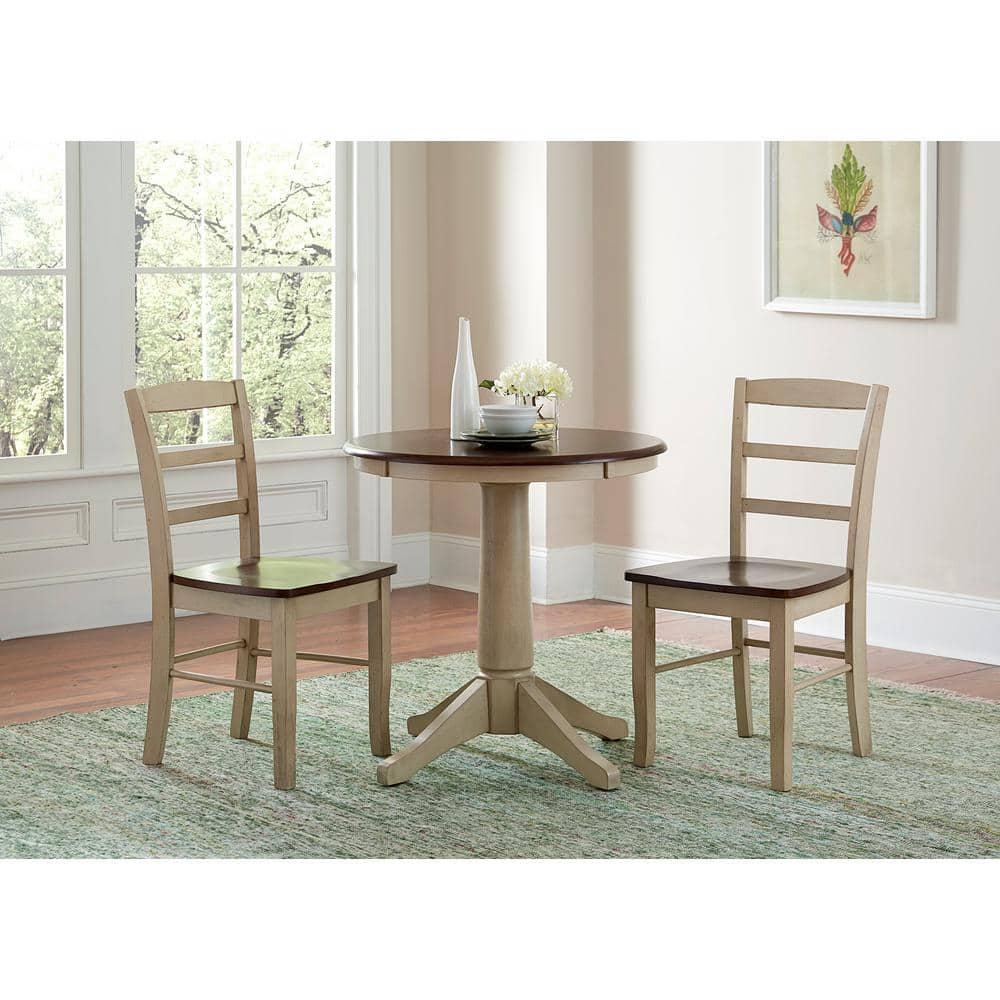 International Concepts 30" Round Top Pedestal Table-28.9" H, Antiqued Almond/Espresso